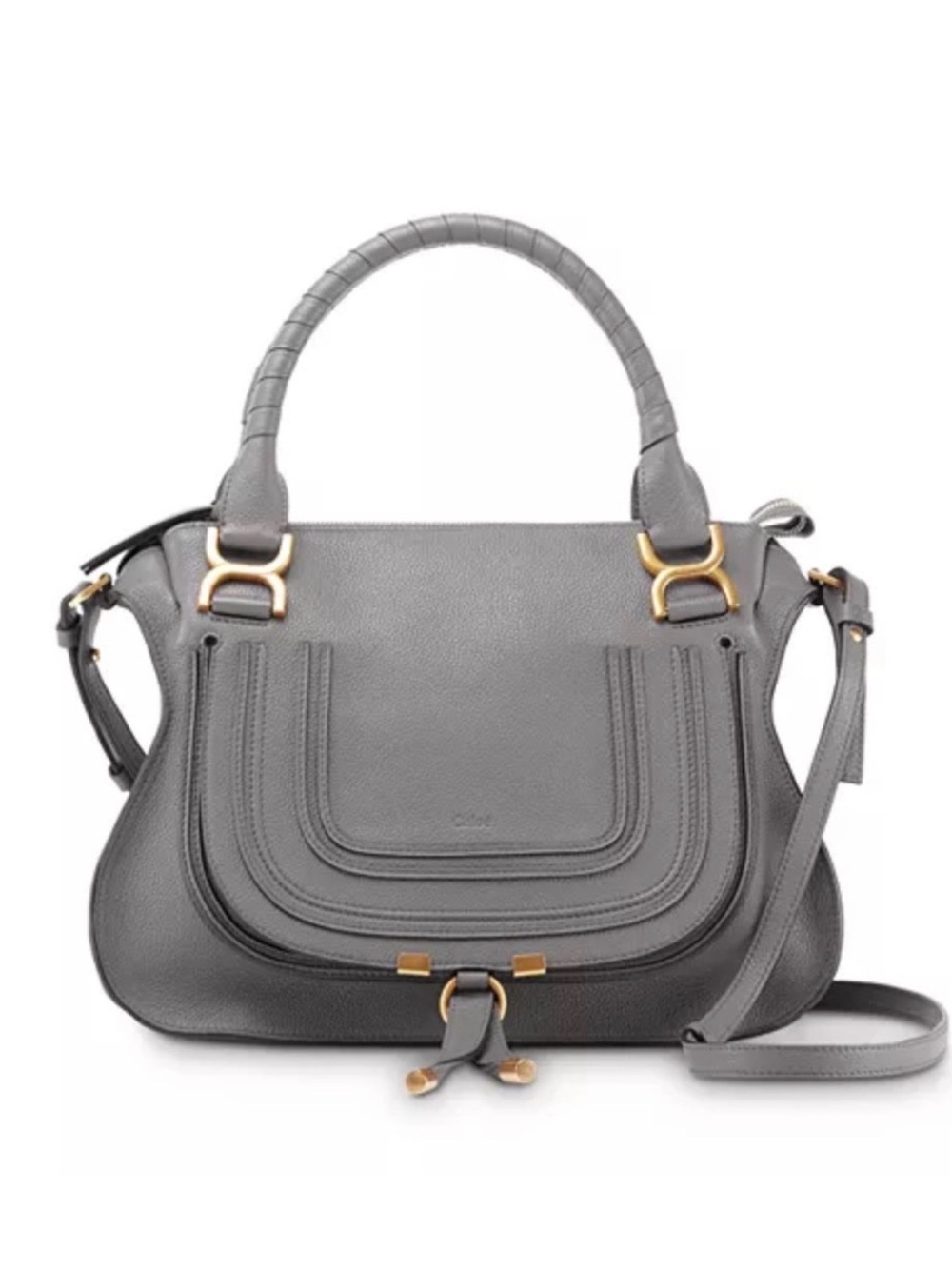 Chloe Gray Leather Satchel with Gold-Tone Hardware